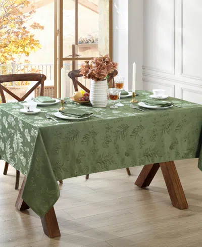 Elrene Elegant Woven Leaves Jacquard Damask Rectangle Tablecloth, 60" X 144" In Olive