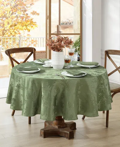 Elrene Elegant Woven Leaves Jacquard Damask Tablecloth, 70" Round In Green