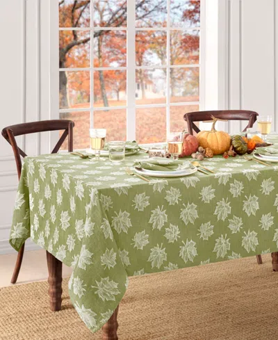 Elrene Falling Leaves Jacquard Cotton Tablecloth, 60" X 84" In Green