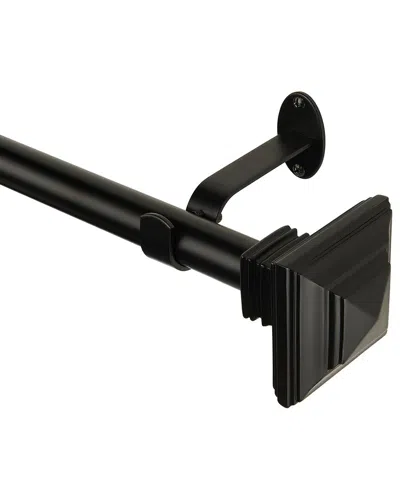 Elrene Florence Single Curtain Rod With Stacked Square Finial In Black
