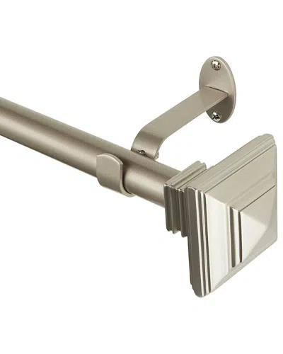 Elrene Florence Single Curtain Rod With Stacked Square Finial In Silver