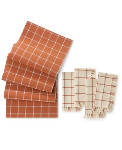 Elrene Harvest Windowpane Cotton Table Runner And 4-pc. Napkin Set In Brown