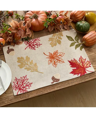 Elrene Hillsborough Embroidered Leaf Placemat, 13" X 19" In Multi
