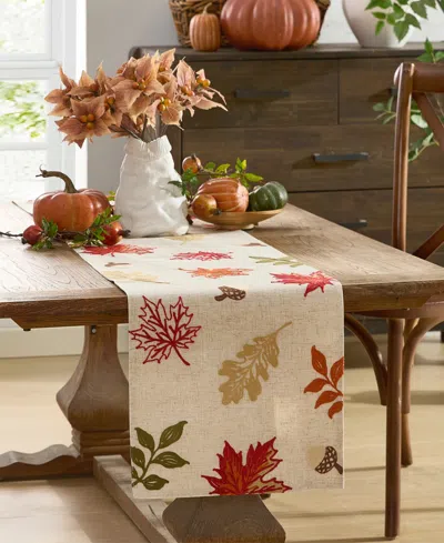 Elrene Hillsborough Embroidered Leaf Table Runner, 14" X 70" In Multi