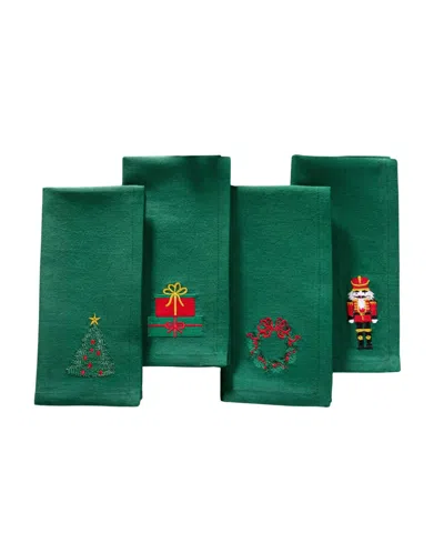 Elrene Holiday 4-pc. Embroidered Napkin Set, 17" X 17" In Green