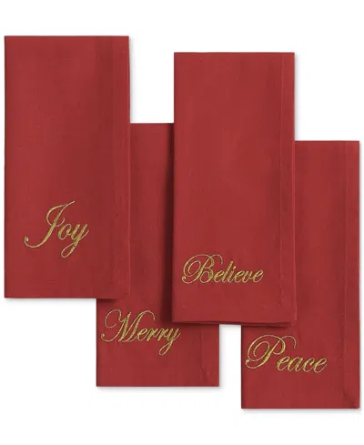 Elrene Holiday Sentiments 4-pc. Napkin Set, 17" X 17" In Red
