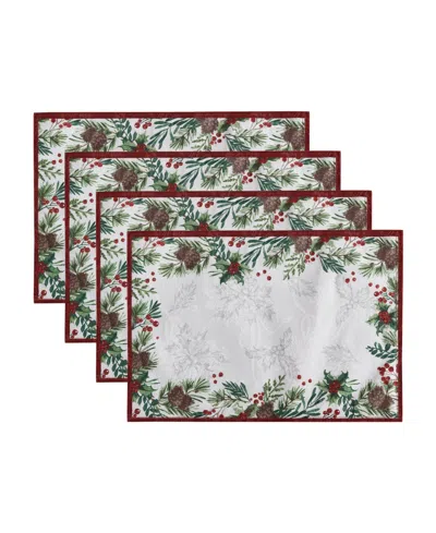 Elrene Holly Berry Flourish Holiday Fabric Placemat 19"x 13", Set Of 4 In Multi