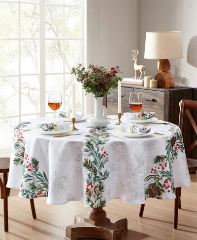 Elrene Holly Berry Flourish Holiday Fabric Round Tablecloth, 70" In Multi