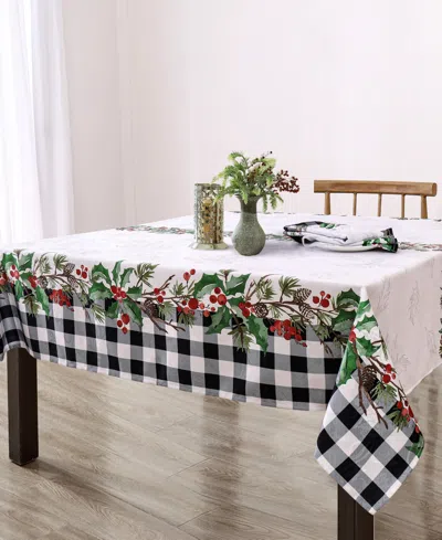 ELRENE HOLLY FARMHOUSE CHARM HOLIDAY FABRIC RECTANGLE TABLECLOTH, 84"X 60"