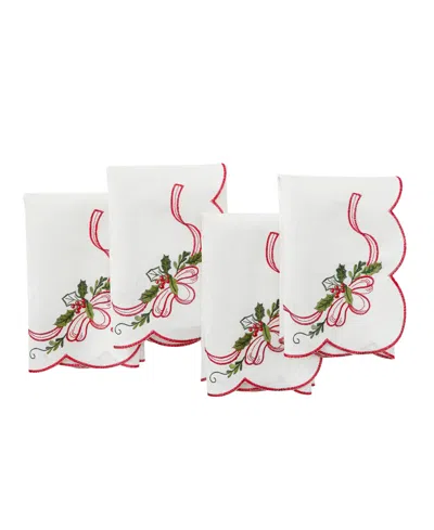 Elrene Holly Ribbon 4-pc. Embroidered Cutwork Fabric Napkin Set, 17"x 17" In White