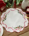 Elrene Holly Ribbon Embroidered Cutwork Fabric Round Placemat, 15" In White