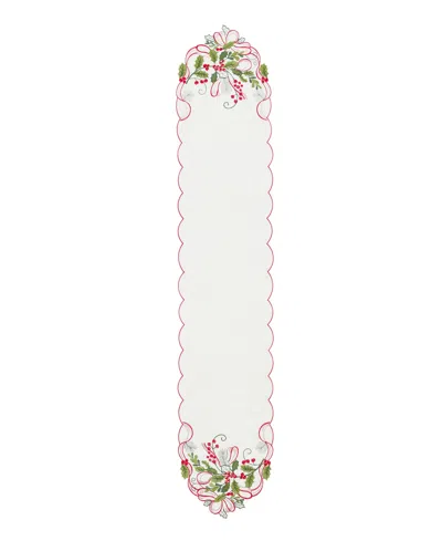 Elrene Holly Ribbon Embroidered Cutwork Fabric Runner, 14" X 72" In White