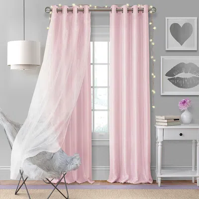 Elrene Home Fashions Aurora Kids Room Darkening Layered Sheer Curtain Panel, 52 X 108 In Soft Pink