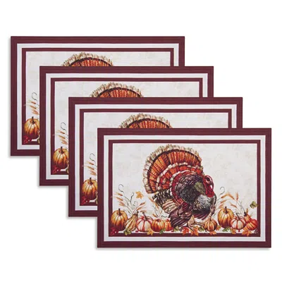 Elrene Home Fashions Autumn Heritage Turkey Engineered Placemats, Set Of 4 In Multi