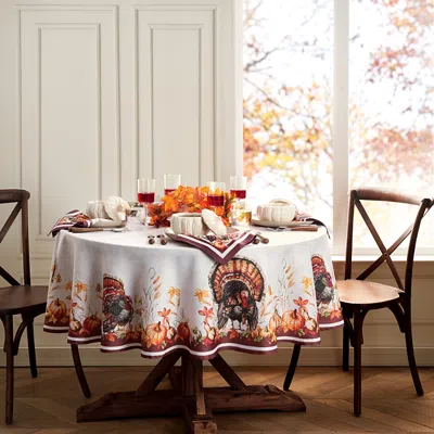 Elrene Home Fashions Autumn Heritage Turkey Engineered Tablecloth, 60 X 84 Round In Multi