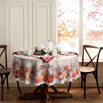 Elrene Home Fashions Botanical Harvest Pumpkin Engineered Tablecloth, 70 X 70 Round In Multi