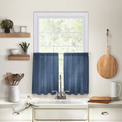 Elrene Home Fashions Cameron Kitchen Window Tier Set, 24 X 30 In Indigo