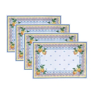 Elrene Home Fashions Set Of 4 Capri Lemon Placemat In Blue