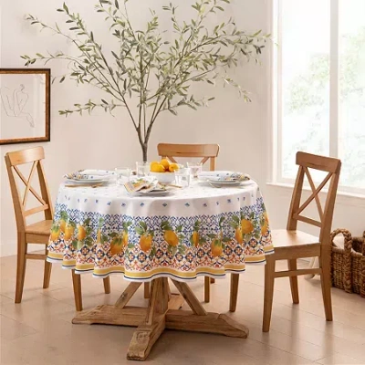 Elrene Home Fashions Capri Lemon 70" Round Tablecloth In White