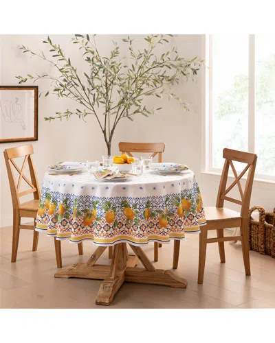 Elrene Home Fashions Capri Lemon Double Border Tablecloth - Round In Multi