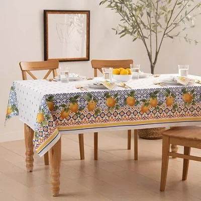 Elrene Home Fashions Capri Lemon Tablecloth In White
