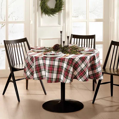 Elrene Home Fashions Christmas Classic Holiday Plaid Cotton Tablecloth, 70 Round In Brown