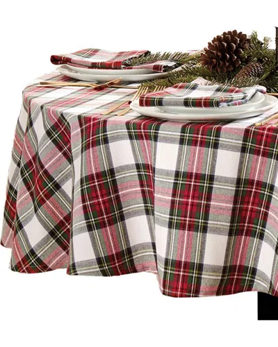 Elrene Home Fashions Christmas Classic Holiday Plaid Cotton Tablecloth - Round In Red