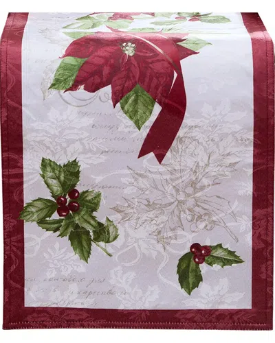 Elrene Home Fashions Clarette Poinsettia Holiday Fabric Table Runner In Red