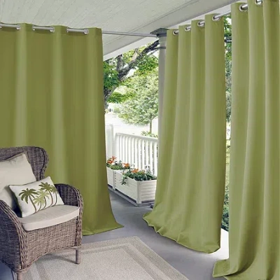 Elrene Home Fashions Connor Grommet Top Light-filtering Single Outdoor Curtain Panel In Green