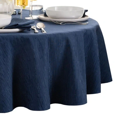 Elrene Home Fashions Continental Solid Texture Water And Stain Resistant Oval Tablecloth, 60 X 84 In Navy