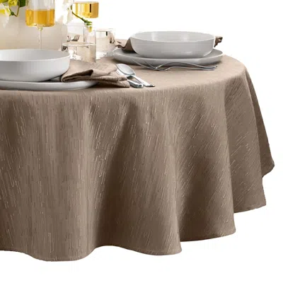 Elrene Home Fashions Continental Solid Texture Water And Stain Resistant Round Tablecloth, 90 In Brown