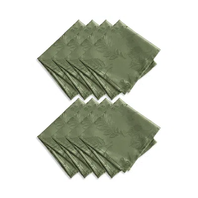 Elrene Home Fashions Elegant Woven Leaves Jacquard Damask Napkin, Set Of 8 In Olive