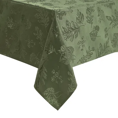 Elrene Home Fashions Elegant Woven Leaves Jacquard Damask Rectangle Tablecloth, 84 X 60 In Olive