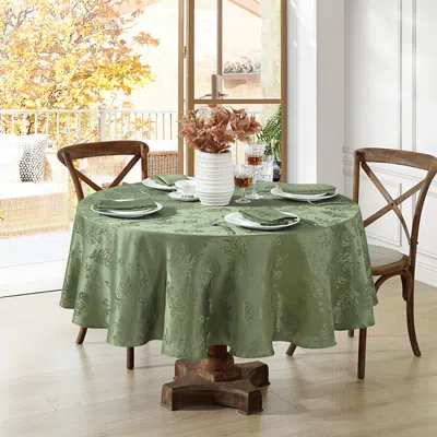 Elrene Home Fashions Elegant Woven Leaves Jacquard Damask Round Tablecloth, 70 X 70 In Olive