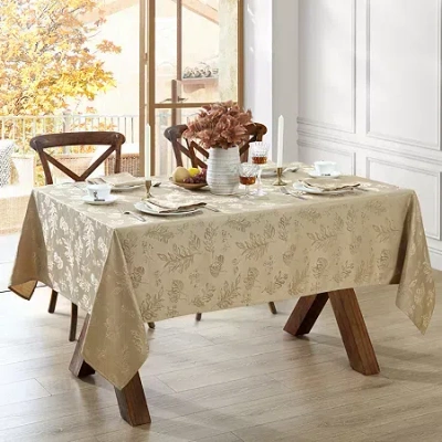 Elrene Home Fashions Elegant Woven Leaves Tablecloth In Sand