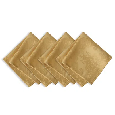 Elrene Home Fashions Elrene Barcelona Jacquard Damask Napkins, Set Of 4 In Gold