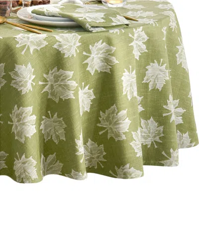 Elrene Home Fashions Falling Leaves Jacquard Round Tablecloth In Green