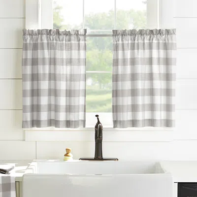 Elrene Home Fashions Farmhouse Living Buffalo Check Window Tier Pair, 24 X 30 In Gray/white