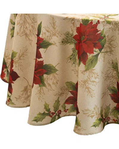 Elrene Home Fashions Festive Poinsettia Holiday Fabric Tablecloth - Round In Multi
