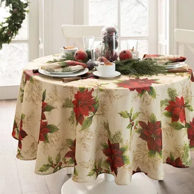 Elrene Home Fashions Festive Poinsettia Tablecloth In Red