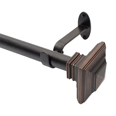 Elrene Home Fashions Florence Adjustable Curtain Rod With Square Finials, 48-86 In Antique Bronze