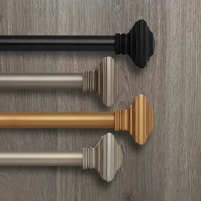Elrene Home Fashions Florence Adjustable Curtain Rod With Square Finials, 86-120 In Pewter