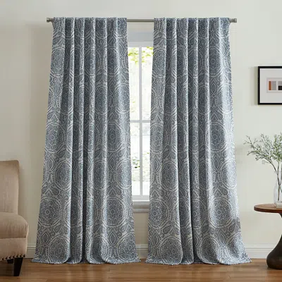 Elrene Home Fashions Giovanni Medallion Blackout Window Curtain Panel, 52 X 95 In Blue