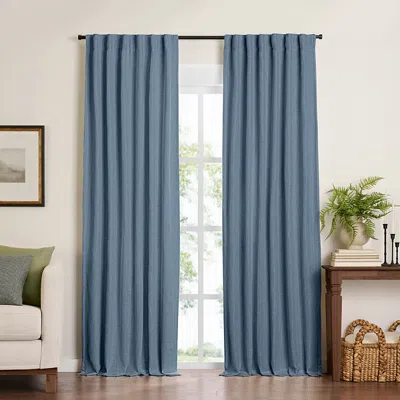 Elrene Home Fashions Harrow Solid Texture Blackout Window Curtain Panel, 52 X 108 In Blue