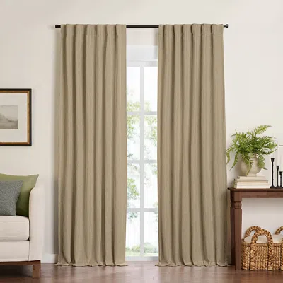 Elrene Home Fashions Harrow Solid Texture Blackout Window Curtain Panel, 52 X 108 In Linen