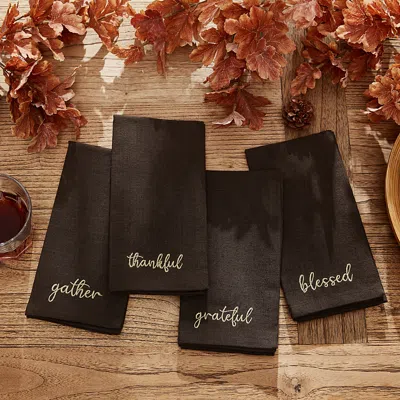 Elrene Home Fashions Harvest Sentiment Embroidered Napkins, Set Of 4 In Brown