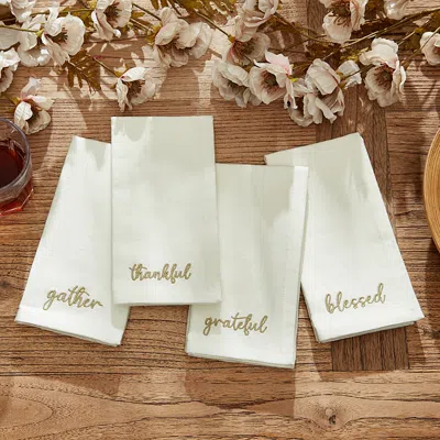 Elrene Home Fashions Harvest Sentiment Embroidered Napkins, Set Of 4 In Ivory