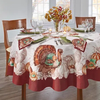 Elrene Home Fashions Holiday Turkey 70x70 Tablecloth In Sand
