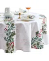 Elrene Home Fashions Holly Berry Flourish Holiday Fabric Tablecloth -round In White