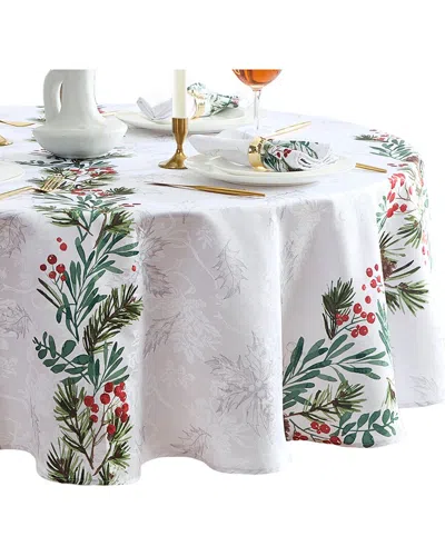 ELRENE HOME FASHIONS ELRENE HOME FASHIONS HOLLY BERRY FLOURISH HOLIDAY FABRIC TABLECLOTH -ROUND